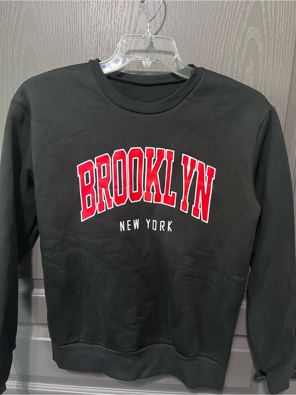 SHEIN Black Crewneck Sweatshirt with Red BROOKLYN Lettering - Picture 1 of 2